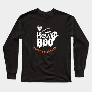 Hey Boo Typography Halloween Long Sleeve T-Shirt